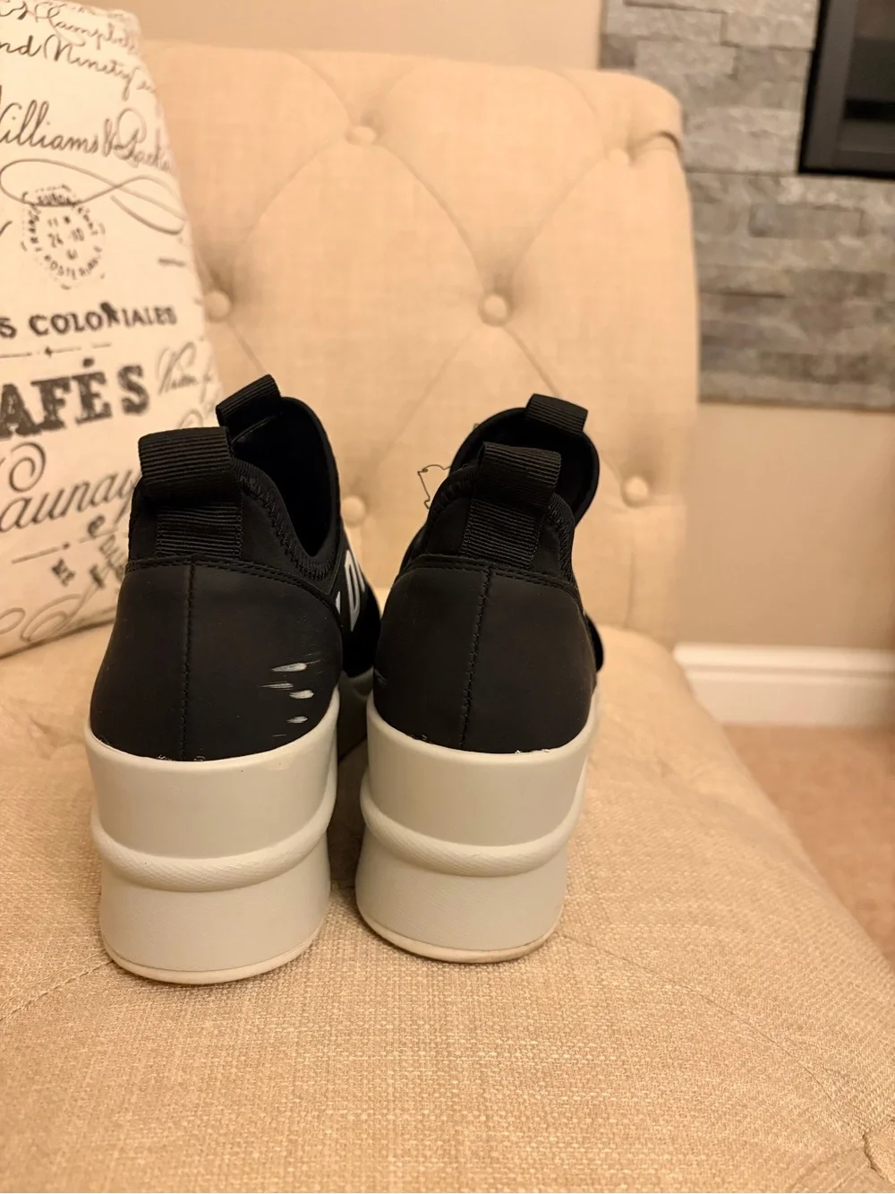 DKNY Black and White Slip-On Wedge Sneakers